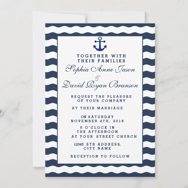 Invitations pour mariages | Ancre des vagues de la (Devant)