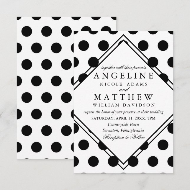 Invitations pour mariages| Point Polka classique n (Devant / Derrière)