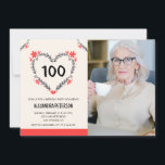 Invitations pour son 100e anniversaire de coeur fl<br><div class="desc">Invitations à ses Flowers Heart pour 100e anniversaire</div>