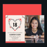 Invitations pour son 18e anniversaire de coeur flo<br><div class="desc">Invitations à 18e anniversaire pour ses Flowers Heart moderne</div>