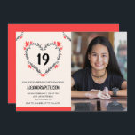 Invitations pour son 19e anniversaire Floral Heart<br><div class="desc">Invitations pour ses 19e anniversaire Flowers Heart moderne</div>