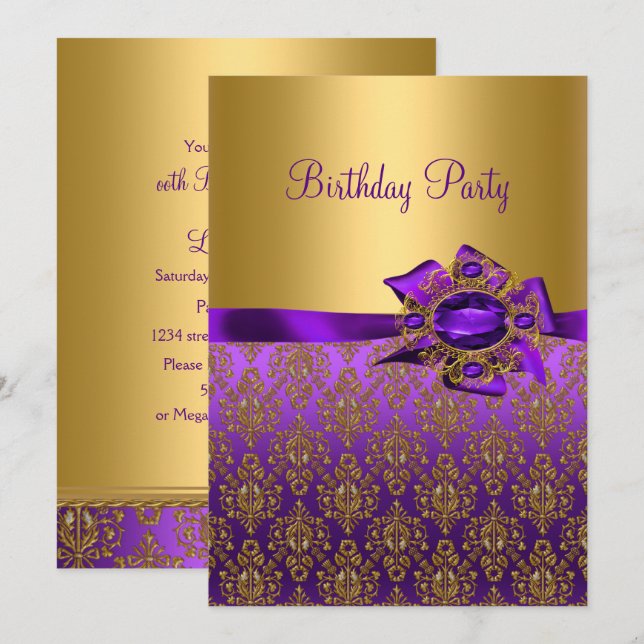 Invitations pour une fête d'anniversaire Purple Da (Devant / Derrière)