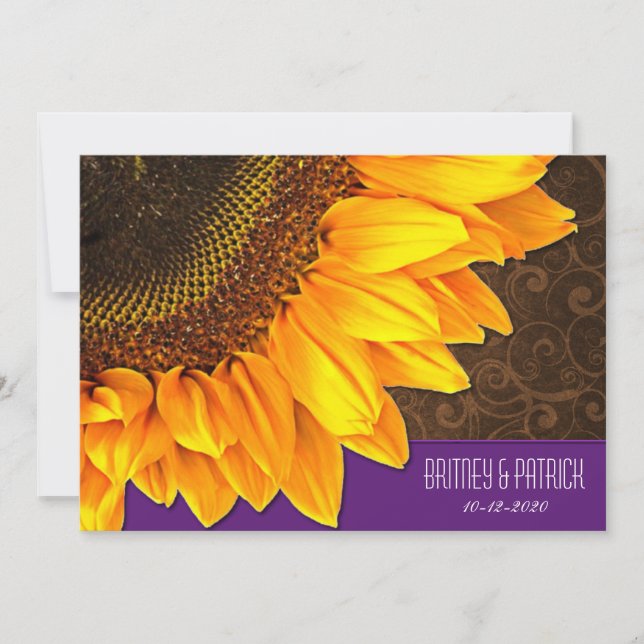 Invitations pourpres Brown de mariage de tournesol (Devant)