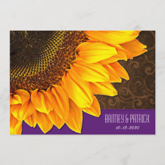 Invitations pourpres Brown de mariage de tournesol