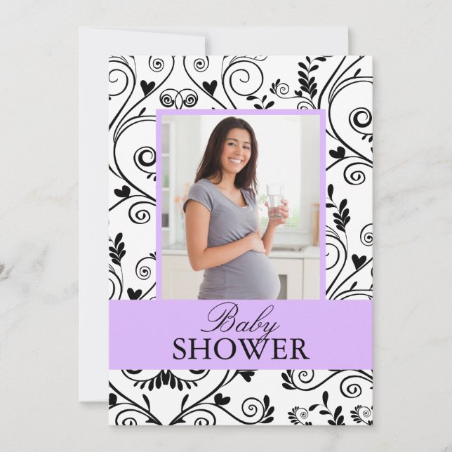 Invitations pourpres de baby shower de photo chic (Devant)