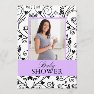 Invitations pourpres de baby shower de photo chic