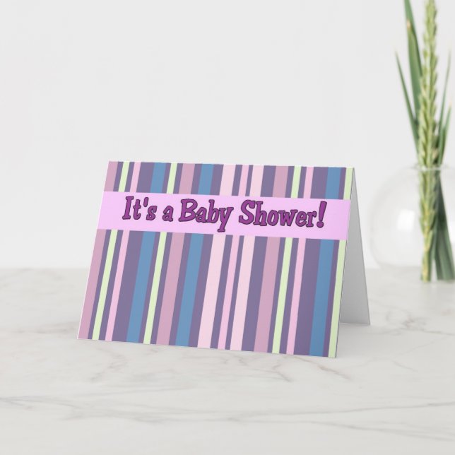 Invitations pourpres de baby shower de rayure (Devant)