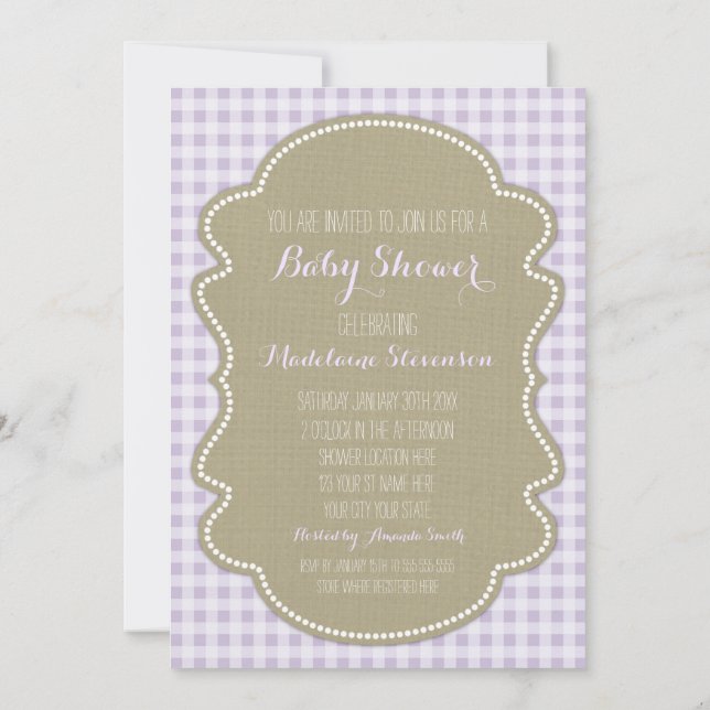 Invitations pourpres de baby shower de toile de (Dos)