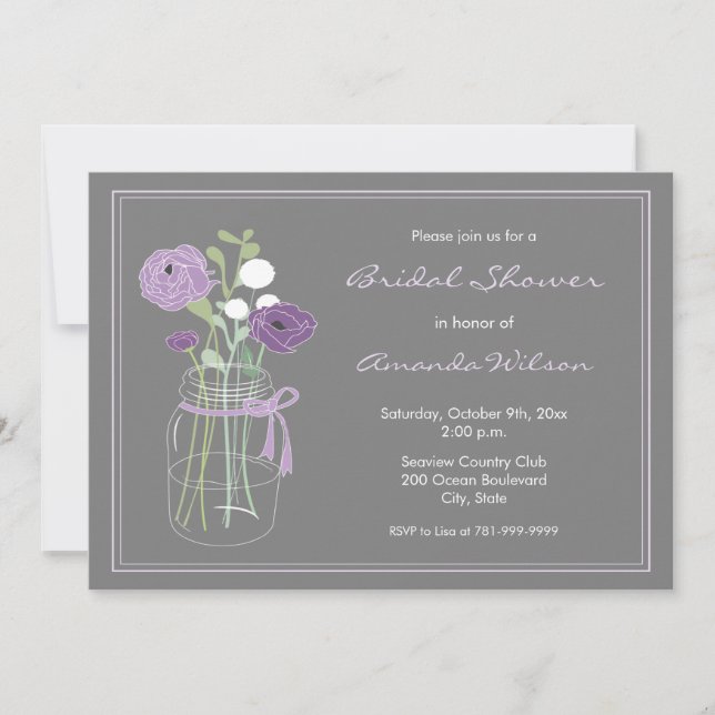 Invitations pourpres de Fête de la mariée de pot (Devant)