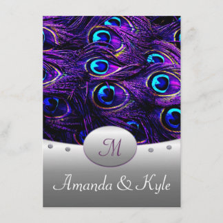 Invitations pourpres de mariage de paon 4,5" x