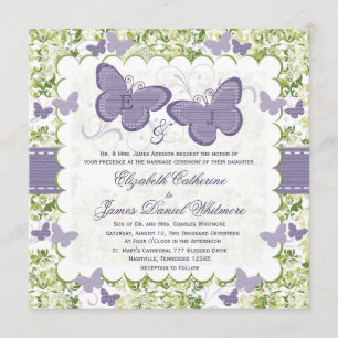 Invitations pourpres de mariage de papillon