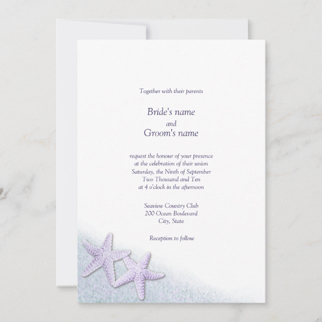 Invitations pourpres de mariage de plage d'étoiles (Devant)
