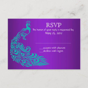 Invitations pourpres et turquoises du paon RSVP