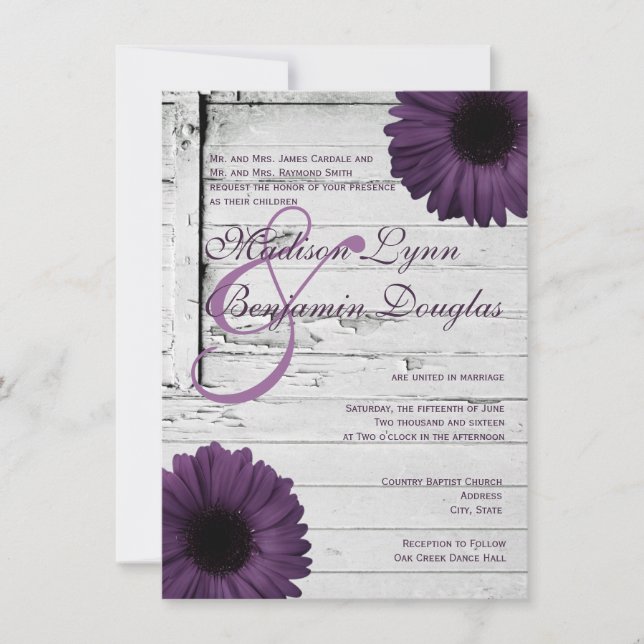 Invitations pourpres Ver2 de mariage de marguerite (Devant)