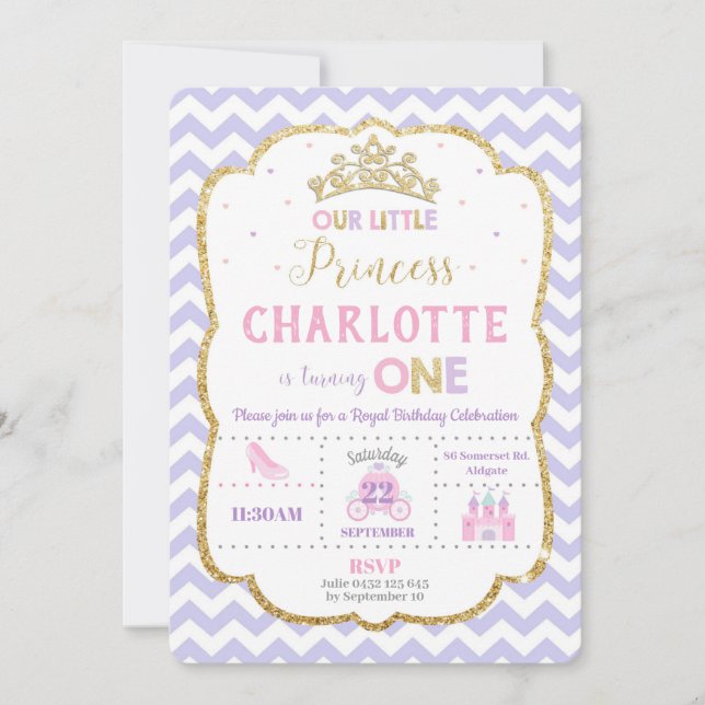 Invitations princesse 1er anniversaire Purple and  (Devant)