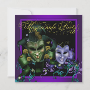 Invitations Purple Gold Masquerade Party