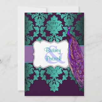 Invitations Purple Peacock et Mariage damassé Turq