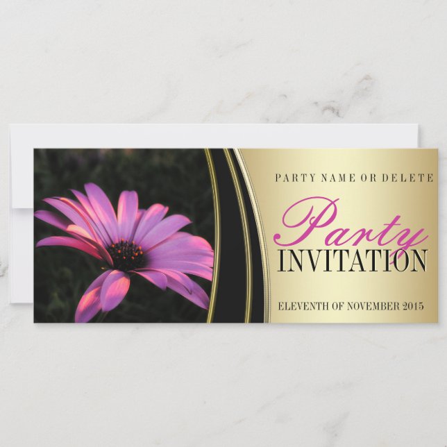 Invitations Purple Pink Flower & Satin Gold Party (Devant)