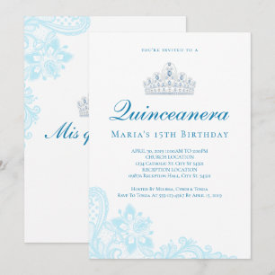Invitations Quinceanera en dentelle bleu clair