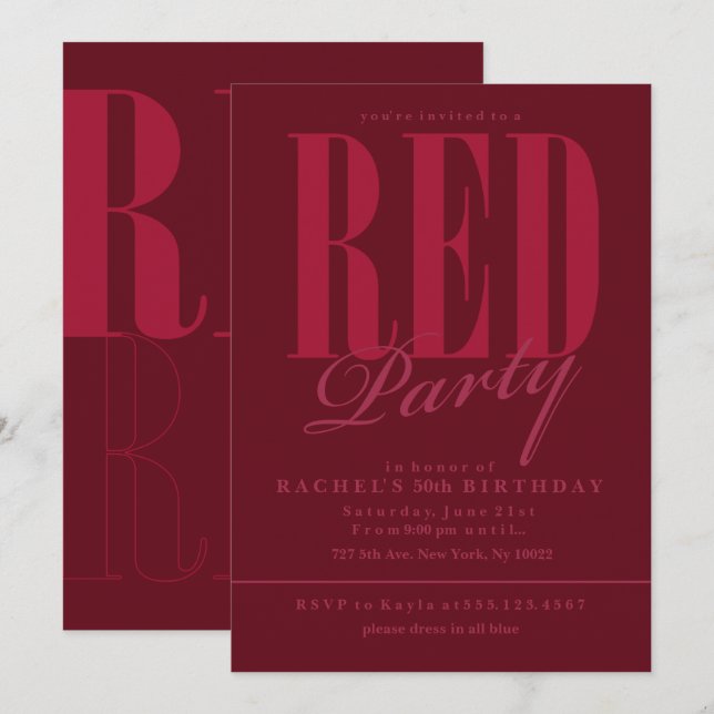 Invitations Radiant Red Party (Devant / Derrière)