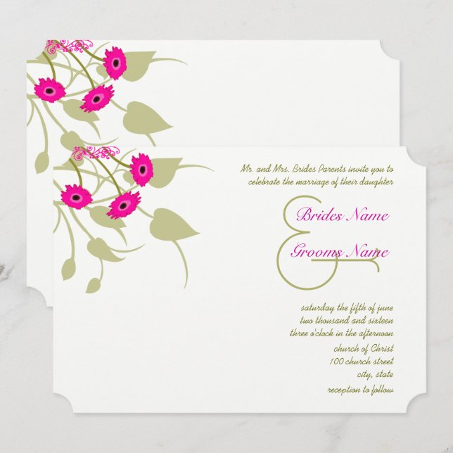 Invitations Raspberry Gerber Mariage damassé (Devant / Derrière)