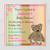 Invitations rayées de douche d'ours de nounours de