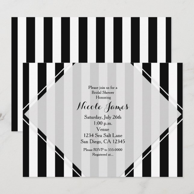Invitations rayées modernes noir et blanc (Devant / Derrière)