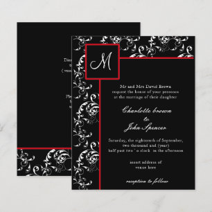 Invitations Red Black Mariage damassé