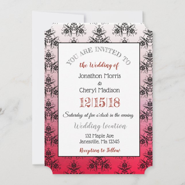Invitations Red et Black Mariage damassé (Devant)