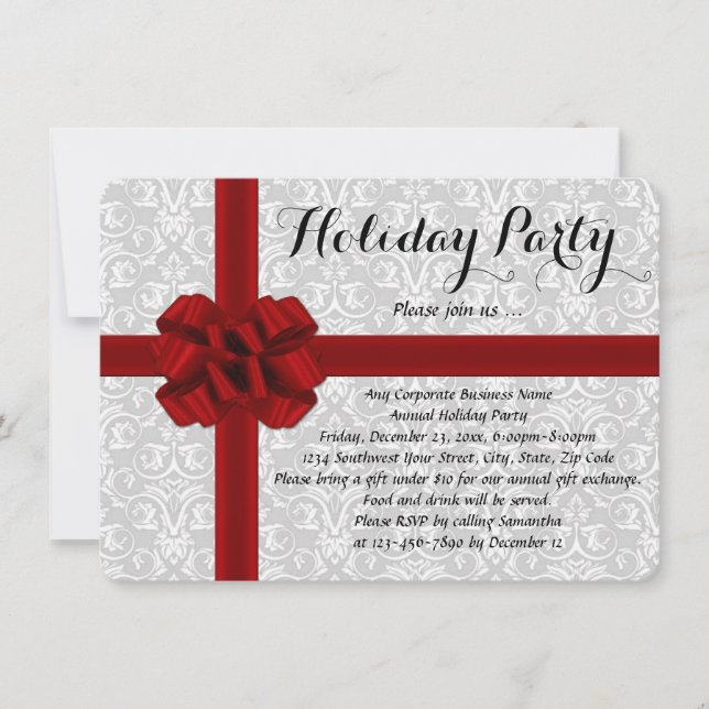 Invitations Red Gift Bow Holiday Party (Devant)