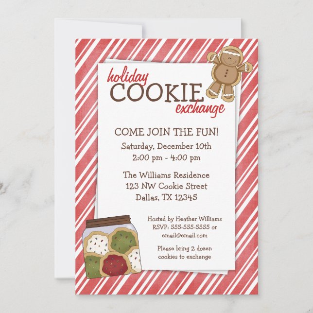 Invitations Red Stripes Exchange Cookie Holiday (Devant)