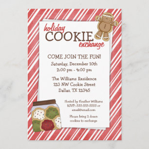 Invitations Red Stripes Exchange Cookie Holiday