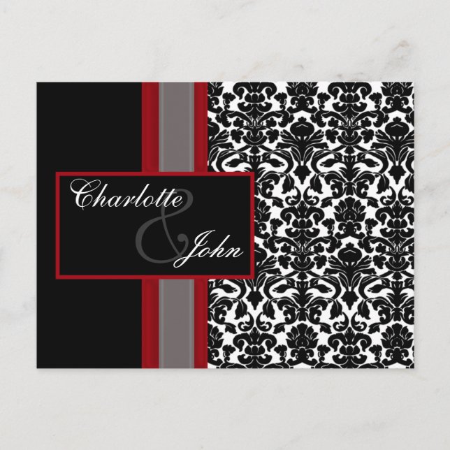 Invitations Red White Black Mariage damassé (Devant)