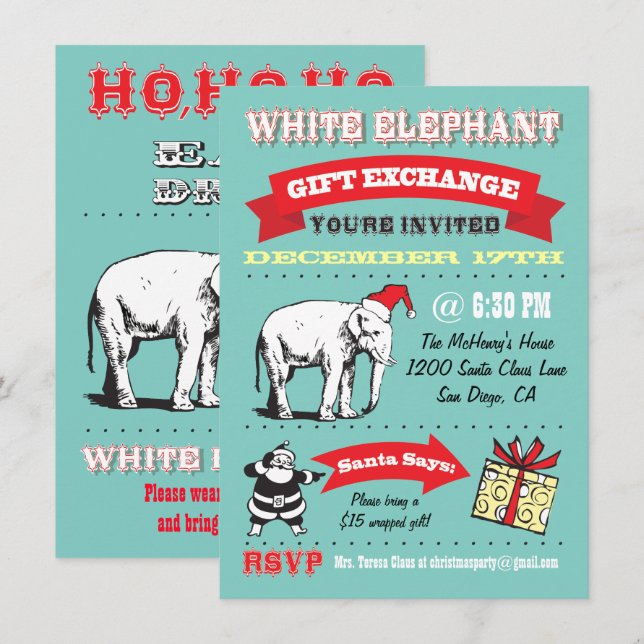 Invitations Retro White Elephant Christmas Party (Devant / Derrière)