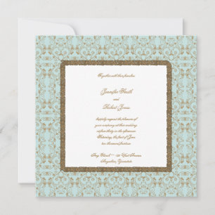 Invitations Robin Oeuf Blue et Gold Mariage damass