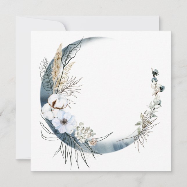  Invitations Rond Cadre Floral avec Lune Bleue  (Devant)