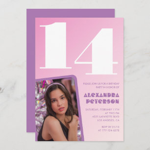 Invitations rose 14e anniversaire Girl Retro Photo