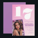 Invitations rose 17e anniversaire Retro Photo<br><div class="desc">Invitations rose 17e anniversaire Retro dégradé de photo simple</div>