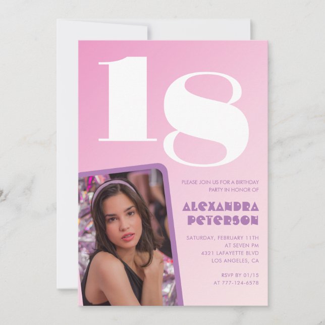 Invitations rose 18e anniversaire Retro Photo (Devant)
