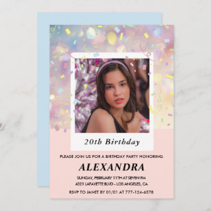 Invitations rose 20e anniversaire Confetti Photo