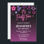 Invitations rose 28e anniversaire pour son Neon mo<br><div class="desc">Invitations de Pink 28e anniversaire pour son moderne Neon Light</div>