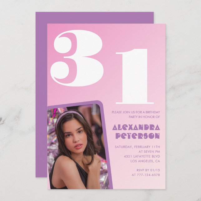 Invitations rose 31e anniversaire Retro Photo (Devant / Derrière)
