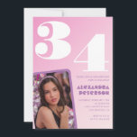 Invitations rose 34e anniversaire Retro Photo<br><div class="desc">Invitations rose 34e anniversaire Retro dégradé de photo simple</div>