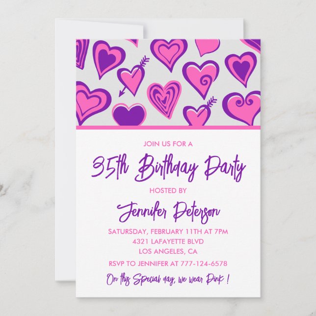 Invitations rose 35e anniversaire Glam Heart (Devant)