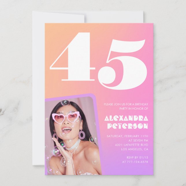 Invitations rose 45e anniversaire Retro Photo (Devant)
