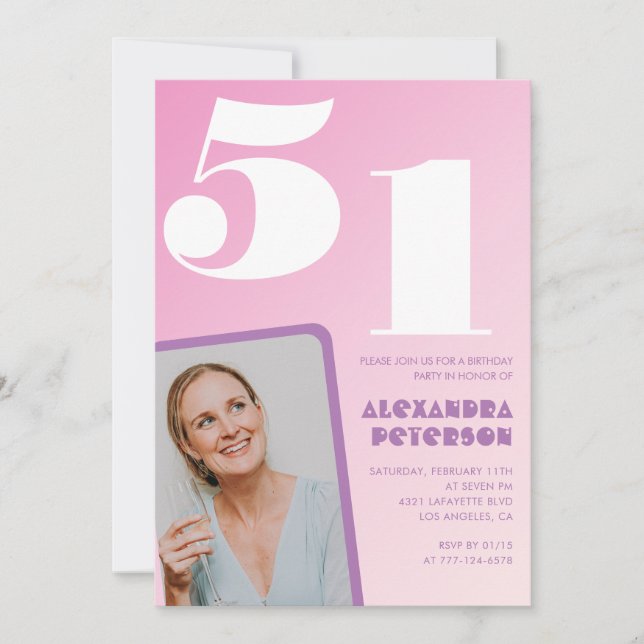 Invitations rose 51e anniversaire Retro Photo (Devant)
