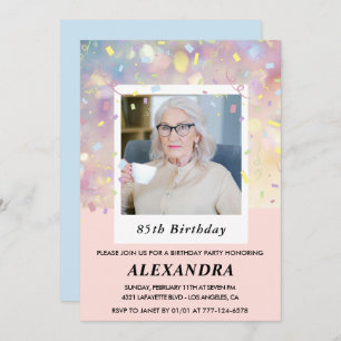 Invitations rose 85e anniversaire Confetti Photo