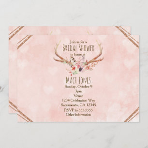Invitations rose Blush Rose Floral Deer Antlers