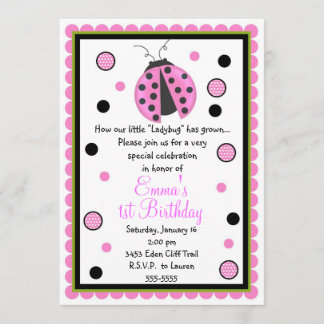 Invitations roses d'anniversaire de coccinelle