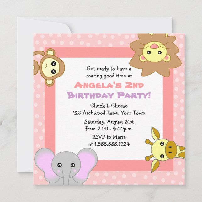 Invitations roses d'anniversaire de enfant (Devant)